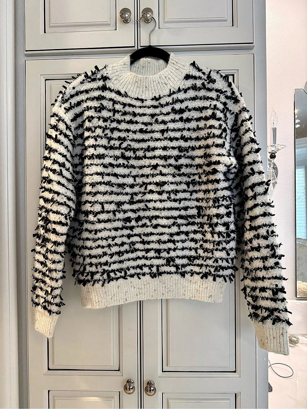 Ann Taylor NWT Black Ivory Bouclé Gold Fleck Striped Sweater S